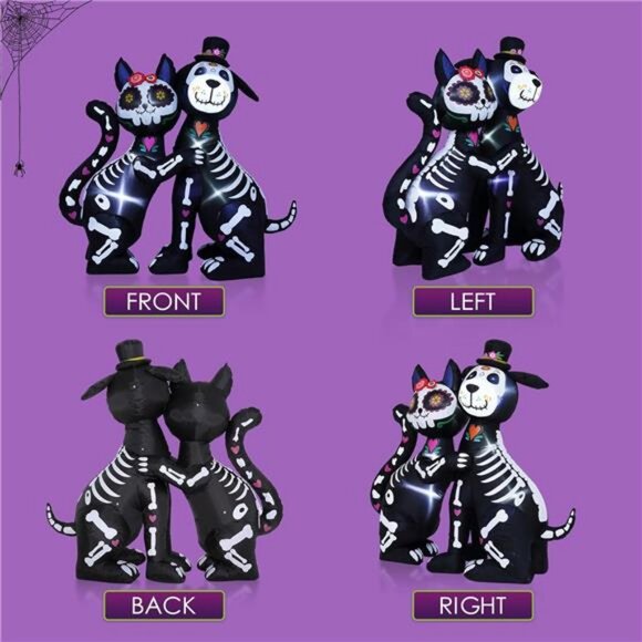 6 FT Halloween Inflatables Skeleton Black Cat and Dog Day of The Dead - Picture 6 of 7